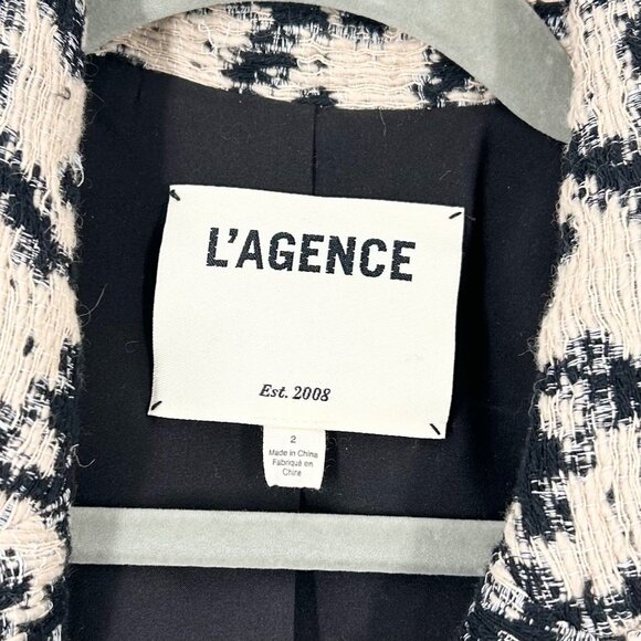 L'Agence Kenzie Houndstooth Wool Blend Double Breasted Blazer Jacket - Picture 5 of 6